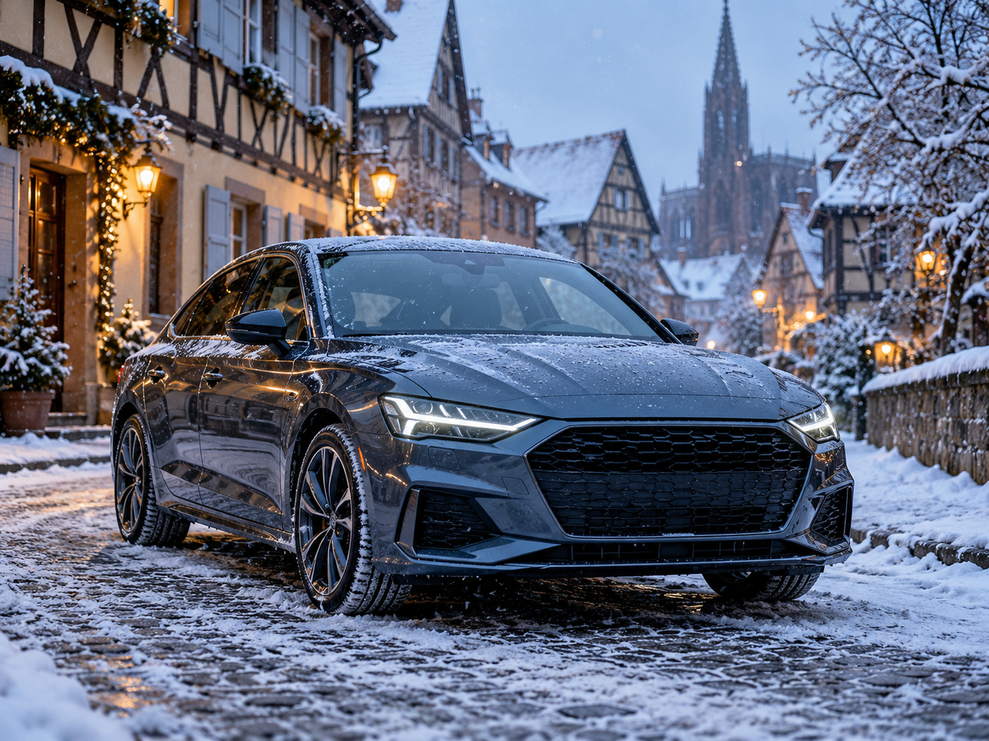 voiture propre sous une neige légère